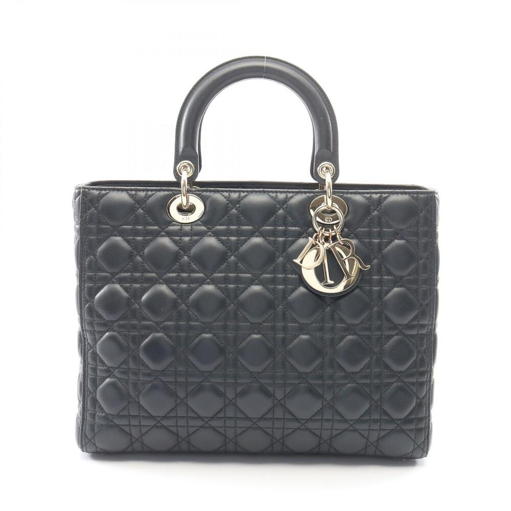 Christian Dior Lady Cannage Handbag Leather Black
